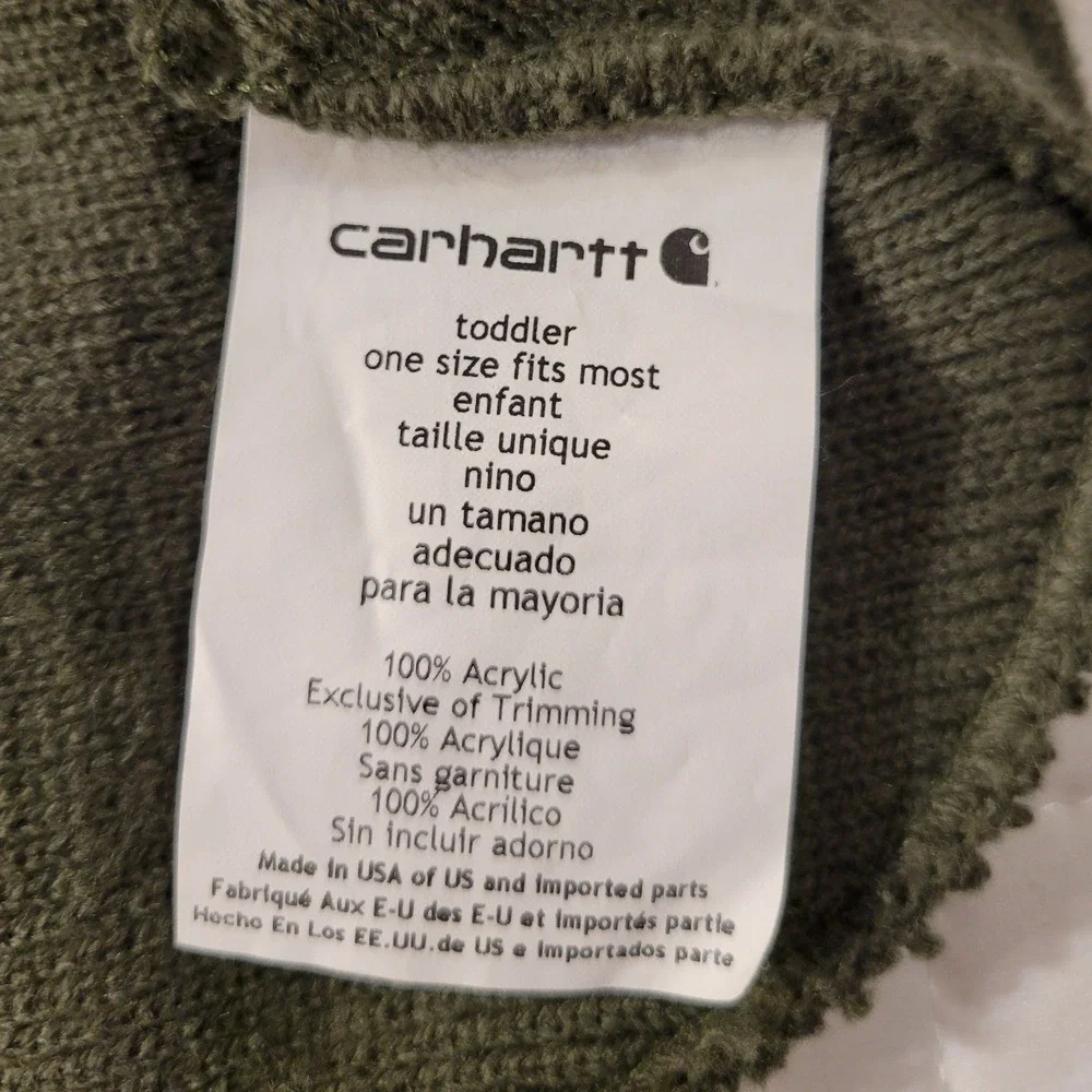 Carhartt Toddler Olive Green Rib-Knit Cuffed Beanie Watch Hat Cabincore Winter